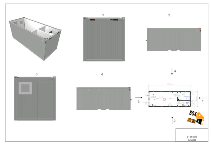 BATIMODULE 20′ Vestiaire (WC-DOUCHE-LAVABO)